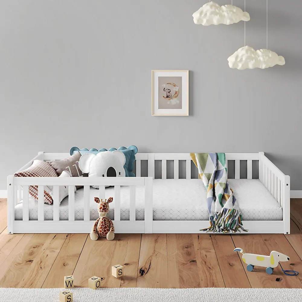 Lit enfant GUSTAVO avec sommier type Montessori 90x190 cm en bois massif - Blanc>Idimex Best