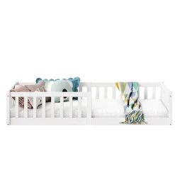 Lit enfant GUSTAVO avec sommier type Montessori 90x190 cm en bois massif - Blanc><noscript><img width=