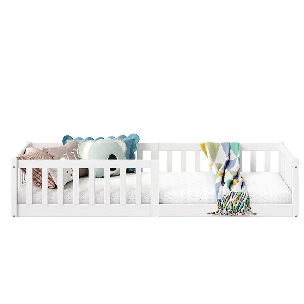 Lit enfant GUSTAVO avec sommier type Montessori 90x190 cm en bois massif - Blanc>Idimex Best