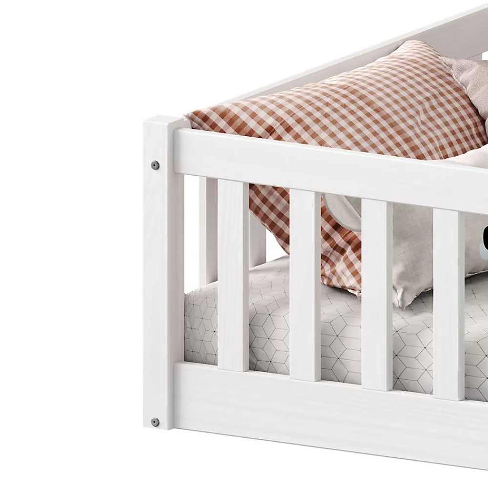 Lit enfant GUSTAVO avec sommier type Montessori 90x190 cm en bois massif - Blanc>Idimex Best