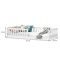 Lit enfant GUSTAVO avec sommier type Montessori 90x190 cm en bois massif - Blanc><noscript><img width=