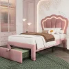 Blackcolors Lit enfant LED 90X200cm Tiroirs Contrôle par application mobile Rose*Enfant Lit Enfant