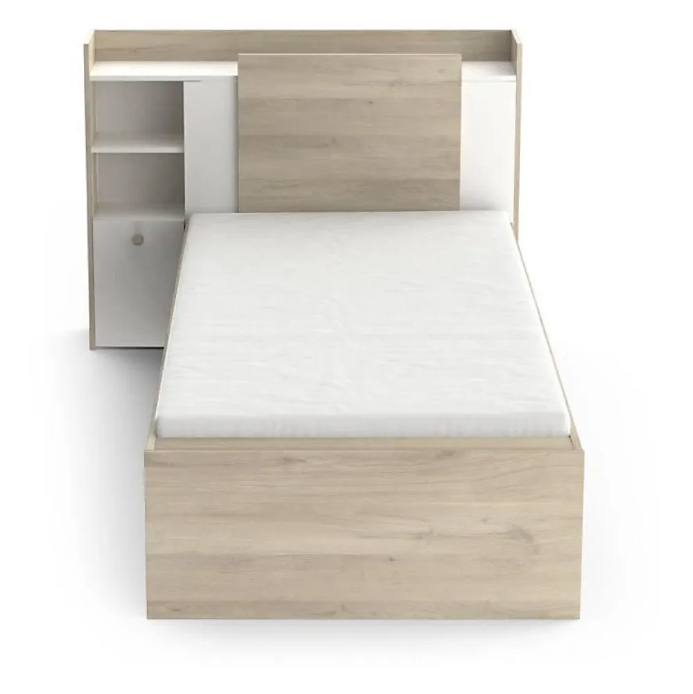 Demeyere Lit enfant LIFE 1 personne - 90X190/200 - Rangements - Décor Chene et blanc - - Fabriqué en France*Enfant Lit Enfant
