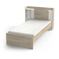 Demeyere Lit enfant LIFE 1 personne - 90X190/200 - Rangements - Décor Chene et blanc - - Fabriqué en France*Enfant Lit Enfant