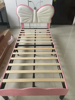 Fortuna lai Lit Enfant, Lit Papillon, Blanc et Rose, Avec Éclairage, 90x200* Lit Avec Rangement