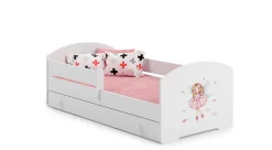 Lit enfant LOU avec tiroir balustrade et matelas inclus - Fée rose - 160 cm x 80 cm>Htmeubles New