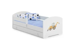 Htmeubles Lit enfant LOU avec tiroir balustrade et matelas inclus - Pelleteuse - 160 cm x 80 cm* Ensemble Sommier Et Matelas