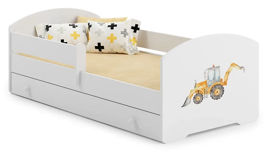 Kobi Lit enfant LUK avec tiroir et barreau 140x70 Yellow excavator* Lit Avec Rangement