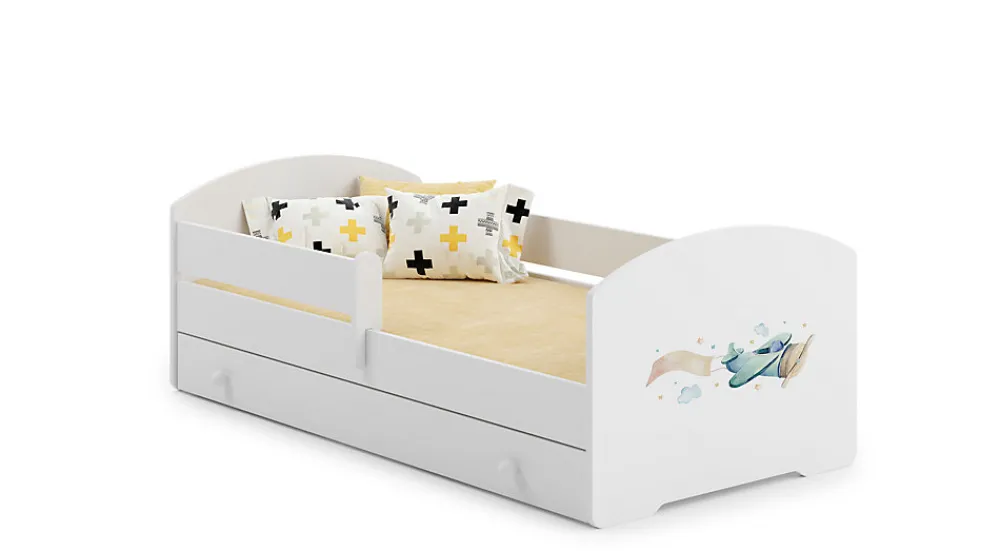 Lit enfant LUK avec tiroir et barreau 160x80 Airplane>Kobi Outlet