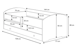 Kobi Lit enfant LUK avec tiroir et barreau 140x70 Mermaid* Lit Avec Rangement