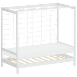 Lit enfant 80x160cm avec matelas H10cm blanc en bois but de foot et sommier à lattes>Ml-Design Outlet