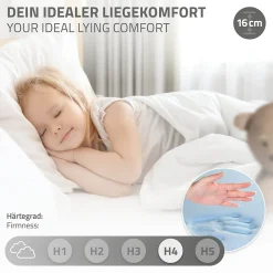 Lit enfant 90x200cm avec matelas H16cm naturel en bois forme de maison et sommier à lattes><noscript><img width=