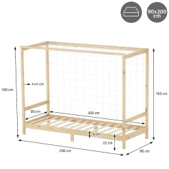 Ml-Design Lit enfant 90x200cm avec matelas H10cm naturel en bois but de foot et sommier à lattes*Enfant Lit Enfant