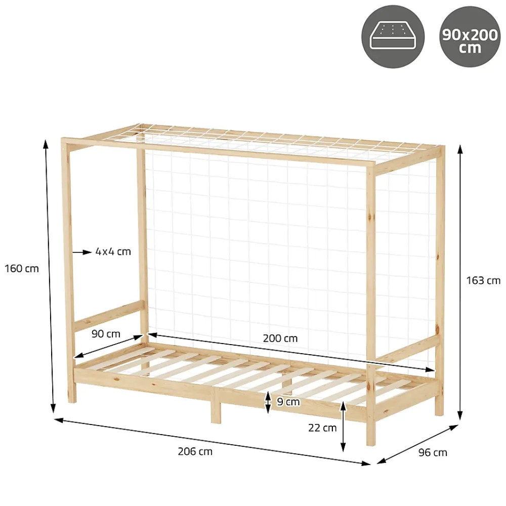 Ml-Design Lit enfant 90x200cm avec matelas H10cm naturel en bois but de foot et sommier à lattes*Enfant Lit Enfant