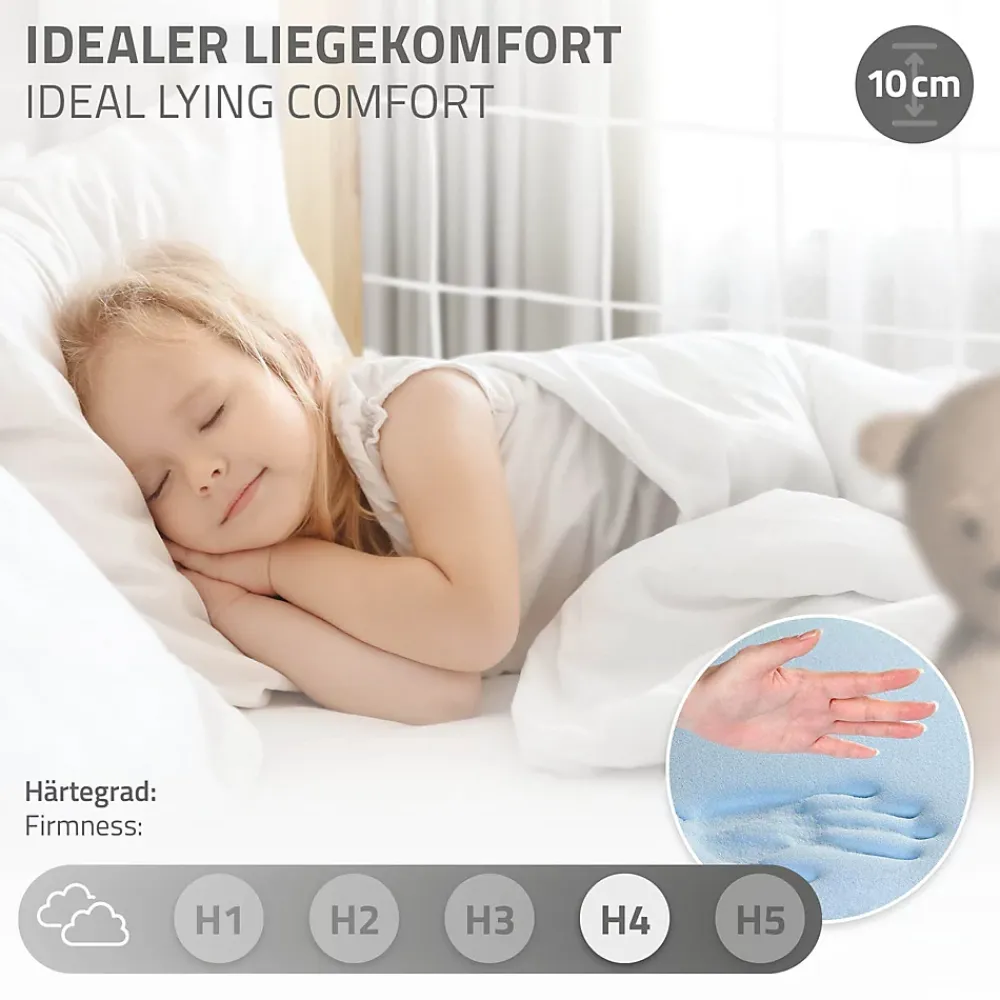 Ml-Design Lit enfant 90x200cm avec matelas H10cm naturel en bois but de foot et sommier à lattes*Enfant Lit Enfant