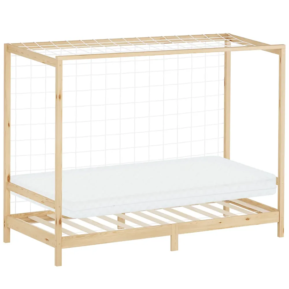 Ml-Design Lit enfant 90x200cm avec matelas H10cm naturel en bois but de foot et sommier à lattes*Enfant Lit Enfant