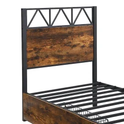 Lit enfant métal et MDF 90x200cm noir et noyer, style vintage, avec 2 tiroirs sur roulettes><noscript><img width=