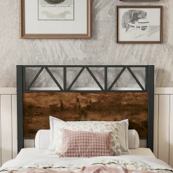 Lit enfant métal et MDF 90x200cm noir et noyer, style vintage, avec 2 tiroirs sur roulettes><noscript><img width=