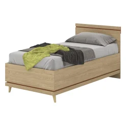 Meublorama Lit enfant NOKI 100x200 cm chene clair et moka Style scandinave sans sommier*Enfant Lit Enfant