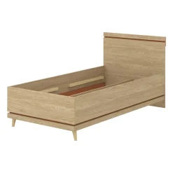 Meublorama Lit enfant NOKI 100x200 cm chene clair et moka Style scandinave sans sommier*Enfant Lit Enfant