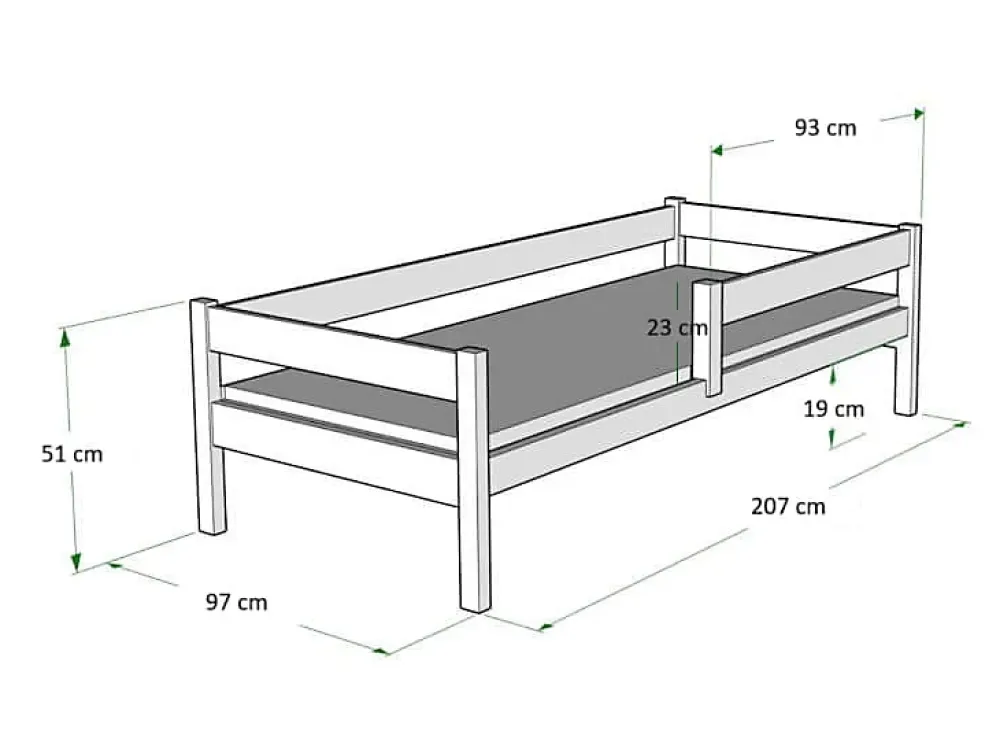 Kobi Lit enfant Primo 200x90 avec barreaux*Enfant Lit Enfant