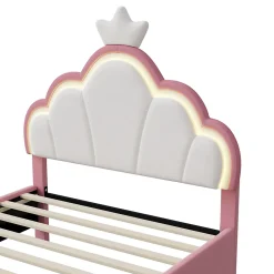 Fortuna lai Lit Enfant Rembourré 90 X 200 Cm, LED, Tête De Lit Et Sommier à Lattes Réglables En Hauteur, Rose*Enfant Lit Enfant