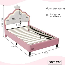 Fortuna lai Lit Enfant Rembourré 90 X 200 Cm, LED, Tête De Lit Et Sommier à Lattes Réglables En Hauteur, Rose*Enfant Lit Enfant