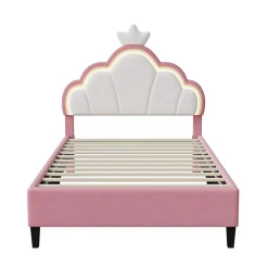 Fortuna lai Lit Enfant Rembourré 90 X 200 Cm, LED, Tête De Lit Et Sommier à Lattes Réglables En Hauteur, Rose*Enfant Lit Enfant