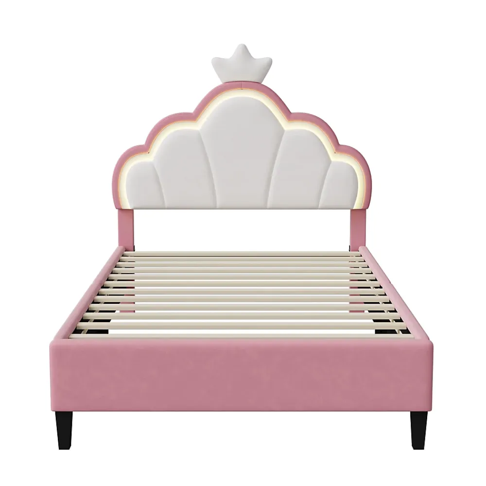 Fortuna lai Lit Enfant Rembourré 90 X 200 Cm, LED, Tête De Lit Et Sommier à Lattes Réglables En Hauteur, Rose*Enfant Lit Enfant