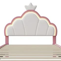 Fortuna lai Lit Enfant Rembourré 90 X 200 Cm, LED, Tête De Lit Et Sommier à Lattes Réglables En Hauteur, Rose*Enfant Lit Enfant