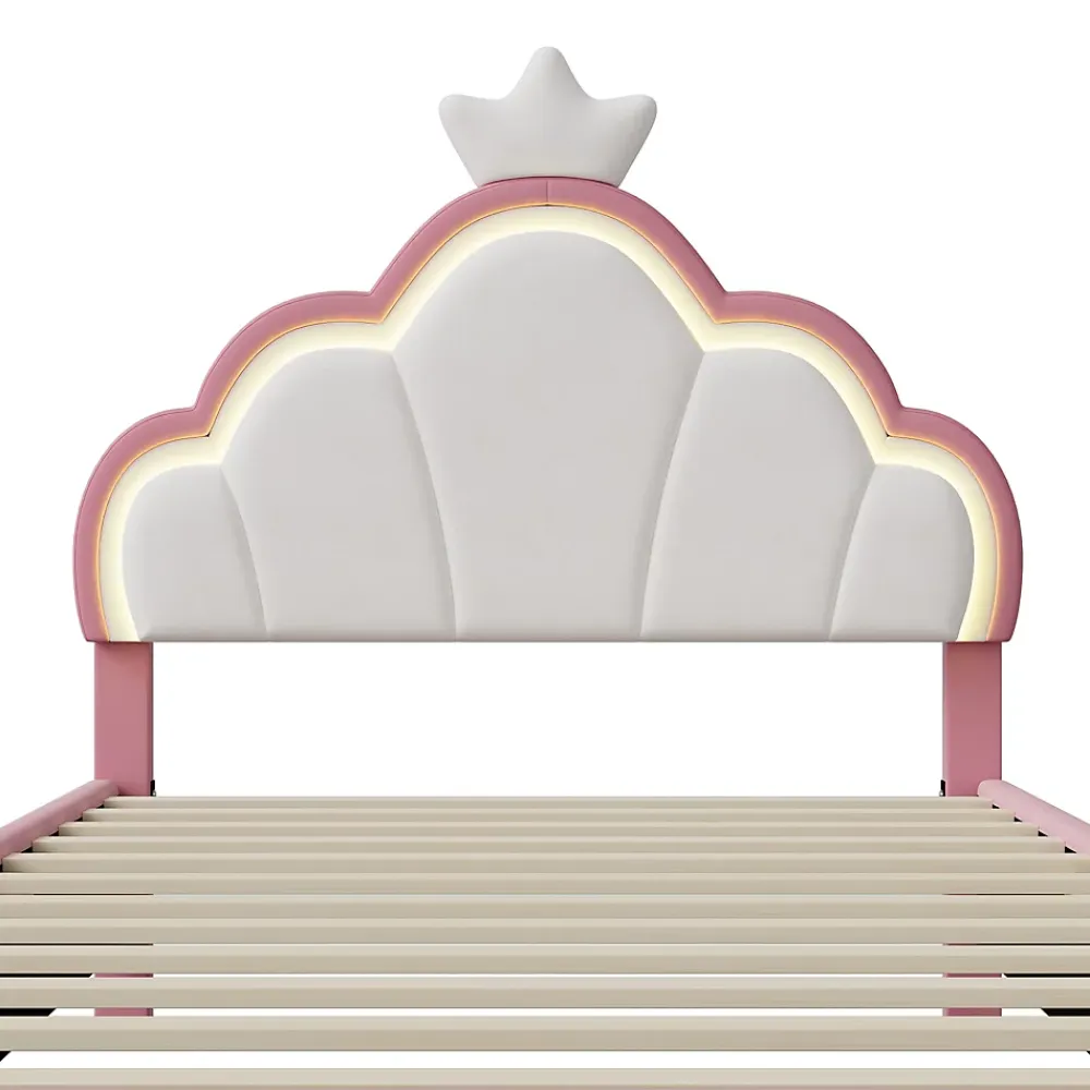 Fortuna lai Lit Enfant Rembourré 90 X 200 Cm, LED, Tête De Lit Et Sommier à Lattes Réglables En Hauteur, Rose*Enfant Lit Enfant