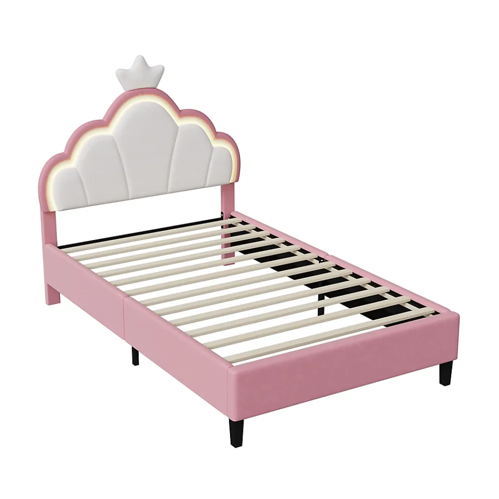 Fortuna lai Lit Enfant Rembourré 90 X 200 Cm, LED, Tête De Lit Et Sommier à Lattes Réglables En Hauteur, Rose*Enfant Lit Enfant