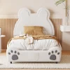 Fortuna lai Lit Enfant Rembourré 90x200 Cm, Avec Tête De Lit En Forme D'ours En Velours Doux Pour La Peau, Blanc*Enfant Lit Enfant