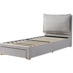 Blackcolors Lit enfant rembourré 90x200 cm, lattes, tête chenille, rangement - gris* Lit Coffre