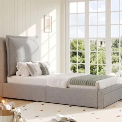 Blackcolors Lit enfant rembourré 90x200 cm, lattes, tête chenille, rangement - gris* Lit Coffre