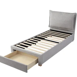 Blackcolors Lit enfant rembourré 90x200 cm, lattes, tête chenille, rangement - gris* Lit Coffre