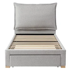 Blackcolors Lit enfant rembourré 90x200 cm, lattes, tête chenille, rangement - gris* Lit Coffre