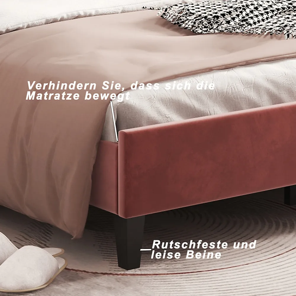 Lit Enfant Rembourré 90x200 Cm Avec Tête De Lit Fleurie Et Sommier à Lattes, Velours, Rouge>Fortuna lai Outlet