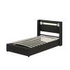 Lit Enfant Rembourré 90x200cm Avec Bande Lumineuse LED Et Chargement USB, Sommier à Lattes, Noir>Fortuna lai Best
