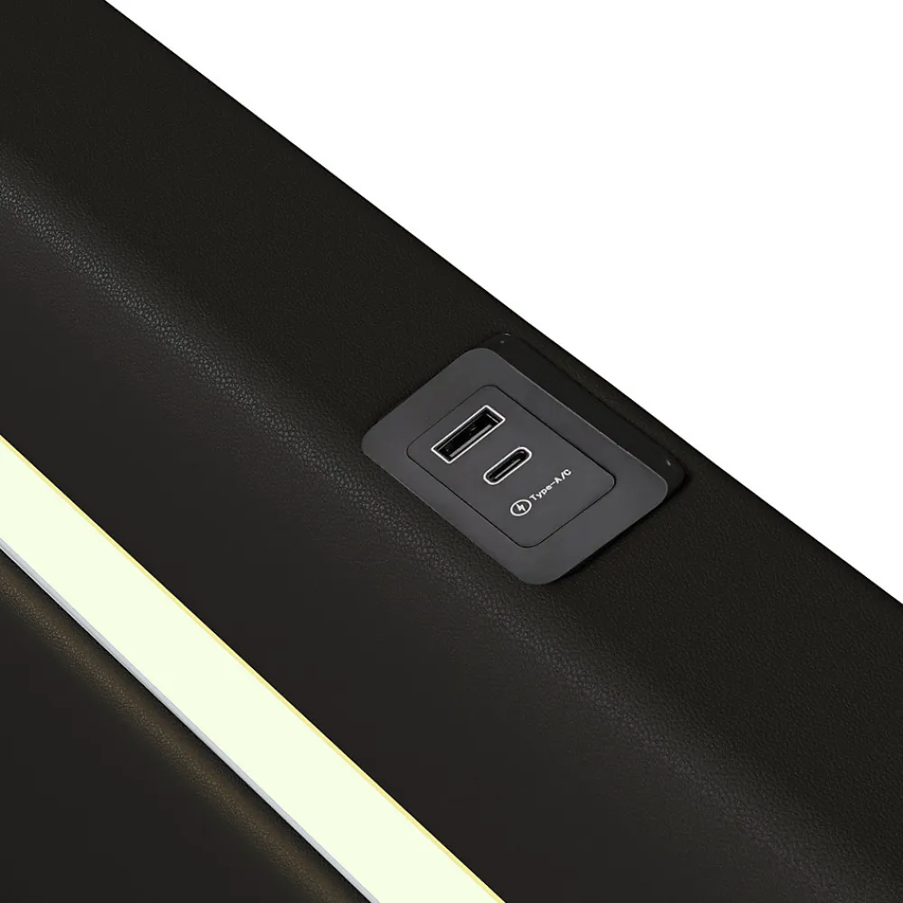 Lit Enfant Rembourré 90x200cm Avec Bande Lumineuse LED Et Chargement USB, Sommier à Lattes, Noir>Fortuna lai Best