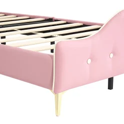 Lit enfant rembourré 90x200cm rose et blanc, LED intégrée, tête de lit avec couronne et vagues décoratives><noscript><img width=