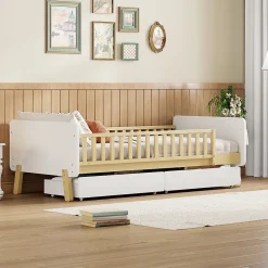 Lit enfant Simple 90x190 cm Bois Blanc avec 2 Tiroirs et Sommier À Lattes, Multifonction pour Chambre Fille Ou Garçon, Blanc>Okwish Hot