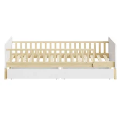 Lit enfant Simple 90x190 cm Bois Blanc avec 2 Tiroirs et Sommier À Lattes, Multifonction pour Chambre Fille Ou Garçon, Blanc><noscript><img width=
