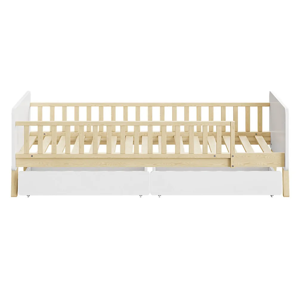 Lit enfant Simple 90x190 cm Bois Blanc avec 2 Tiroirs et Sommier À Lattes, Multifonction pour Chambre Fille Ou Garçon, Blanc>Okwish Hot