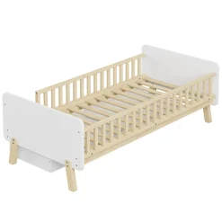 Lit enfant Simple 90x190 cm Bois Blanc avec 2 Tiroirs et Sommier À Lattes, Multifonction pour Chambre Fille Ou Garçon, Blanc><noscript><img width=