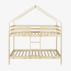 Sweeek Lit enfant superposé cabane 90 x 190 cm pin naturel sommier à lattes inclus - Roya* Lit Simple
