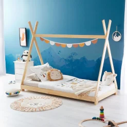 Lit enfant tipi ELIN, 90 x 190 cm en pin massif vernis naturel>Idimex Outlet