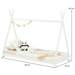 Lit enfant tipi ELIN, 90 x 190 cm en pin massif lasuré blanc><noscript><img width=