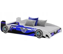 Htmeubles Lit enfant voiture formula 1 bleu et noir avec matelas et sommier inclus* Ensemble Sommier Et Matelas