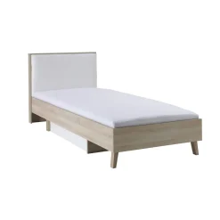 Meublorama Lit enfant 90x200 avec tiroir de rangement MALMO Coloris chene clair et blanc* Lit Avec Rangement